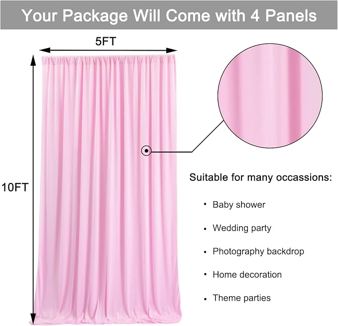 20ft x 10ft Wrinkle Free Pink Backdrop Curtains - Image 5