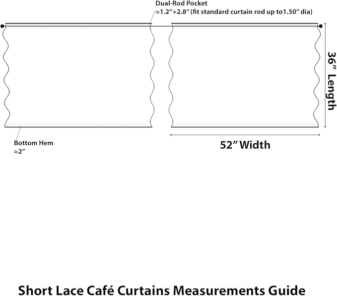 Kotile Beige Lace Curtains for Kitchen Windows W52 x L36 Inch, 2 Panels | Rod - Image 2