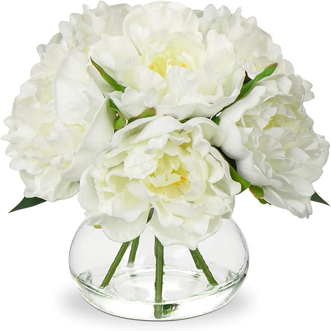 Hollyone Fake Flowers White Peonies Artificial Flowers Faux Flowers by Hollyone