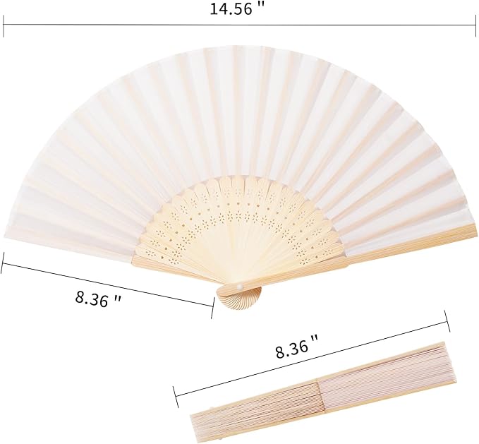Sepwedd 50pcs Cream-Coloured Imitated Silk Fabric Bamboo Folded Hand Fan Bridal - Image 3