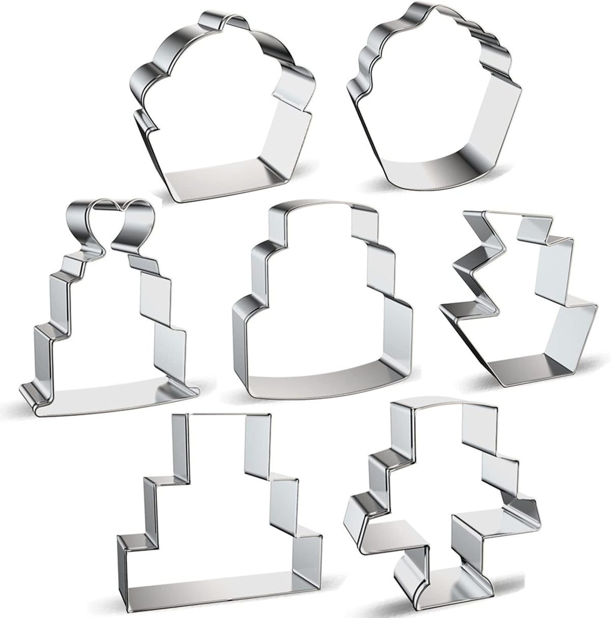 Cake Shaped Cookie Cutters Set of 7 pcs, Stainless Steel Cupcake/Birthday Cake/Wedding Cake Series Fondant Cutter Molds Baking DIY