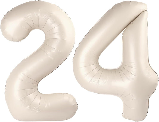 40 Inch Cream White Large Number 24 42 Birthday Balloon, Giant Numbers 24 42 Balloons, Foil Mylar Big Balloons for Anniversary Graduation Supplies Decorations