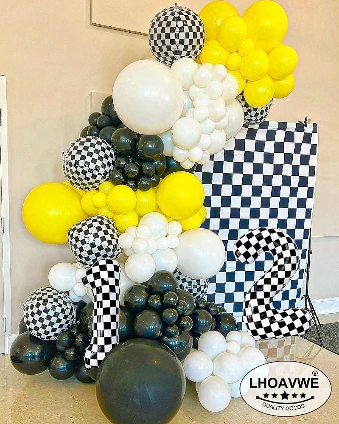 Checkered Number 1 Balloons 40 Inch Giant Race Car Checkered 1 Balloons - Image 4