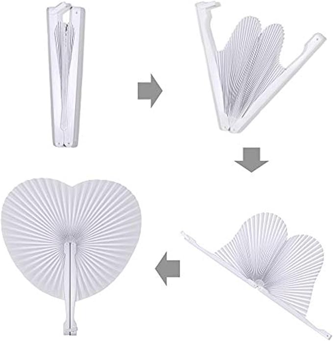 100 Pcs White Heart Paper Fans | Foldable Handheld Fans - Image 6