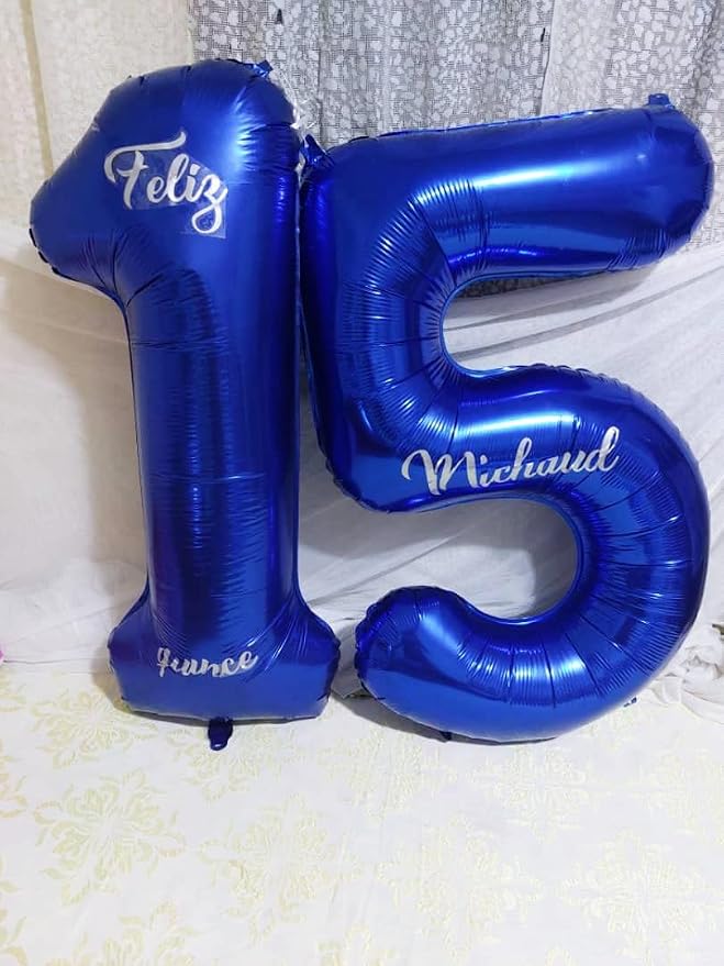 7 Balloon Numbers Party Decorations, 40In Dark Blue Balloons - Image 2