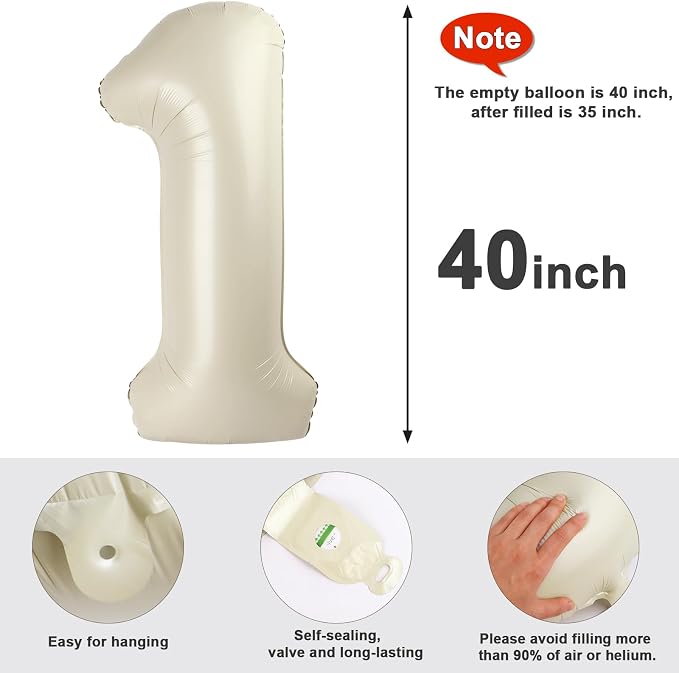Cream One Number Balloons 40 Inch First Birthday Decorations - Image 6