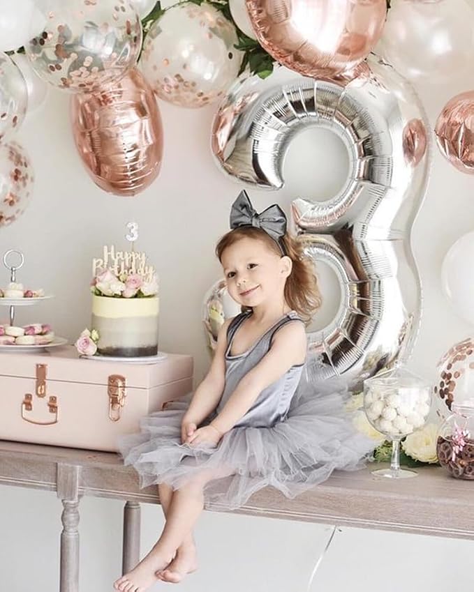 4 Balloon Numbers Birthday Decorations, 40In Silver Balloons - Image 3