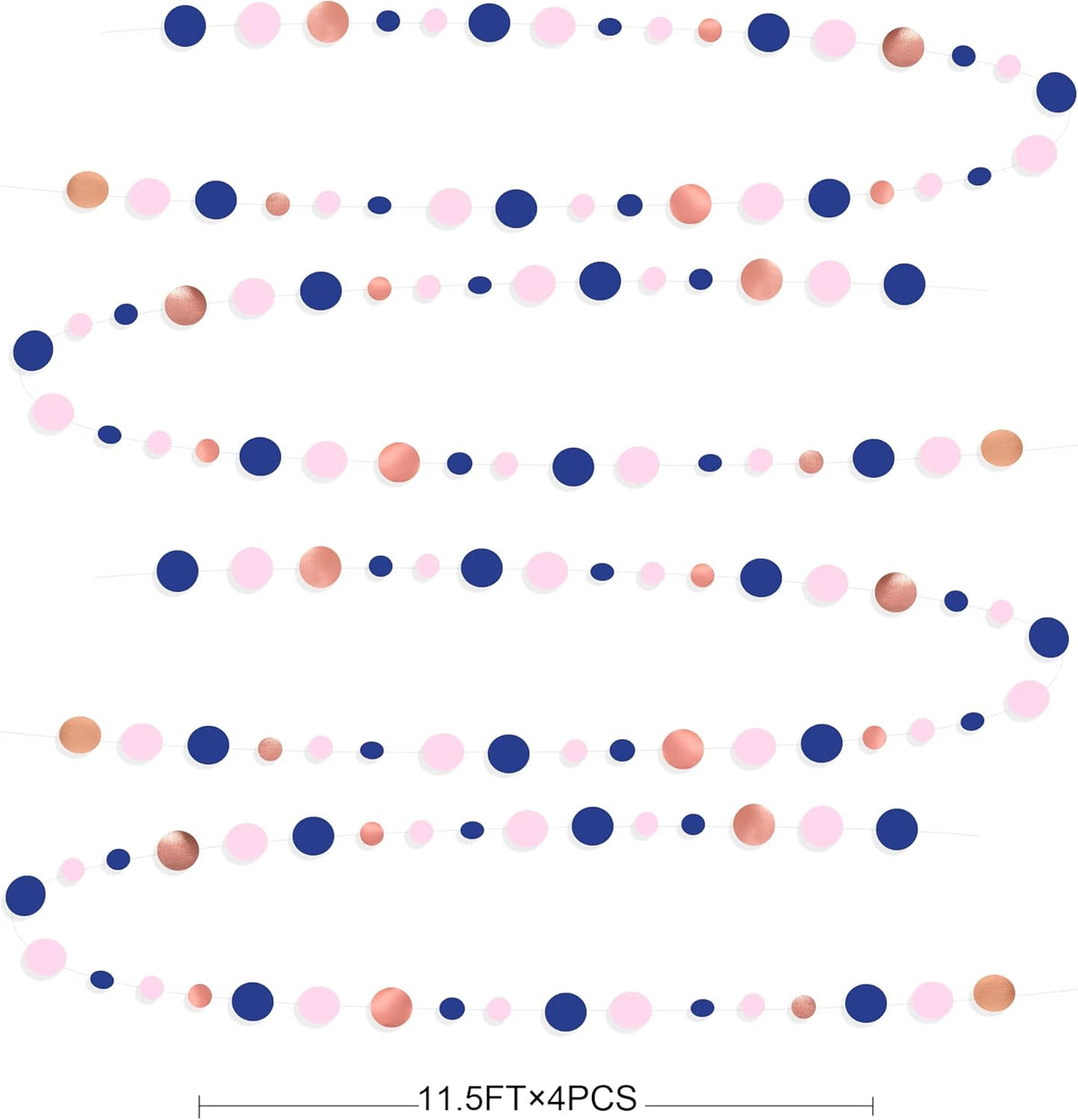 46Ft Navy Blue Blush Circle Dot Garland Royal Blue Pink Rose Gold Hanging Paper Polka Dot Streamer for Gender Reveal Baby Shower Birthday Engagement Wedding Bridal Shower Anniversary Party Decorations