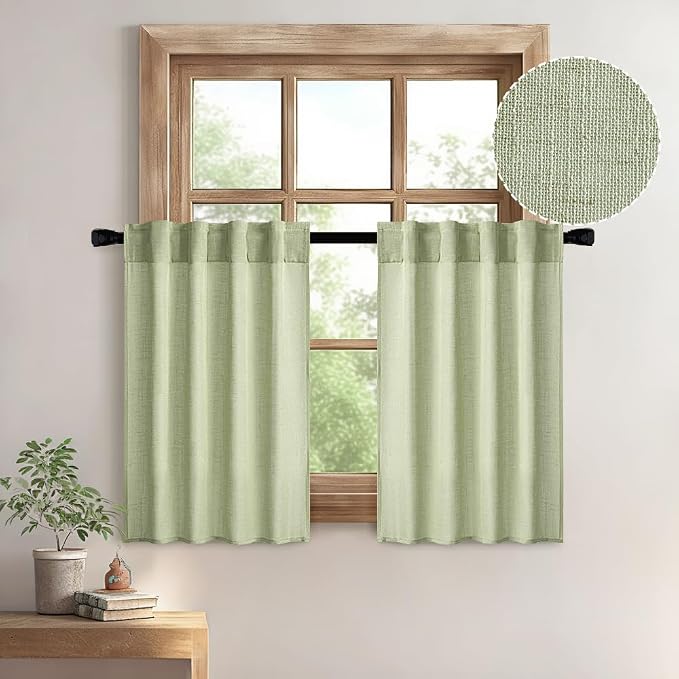 MIULEE Sage Green Kitchen Curtains 36 Inch Length 2 Panels Farmhouse | Textured by MIULEE