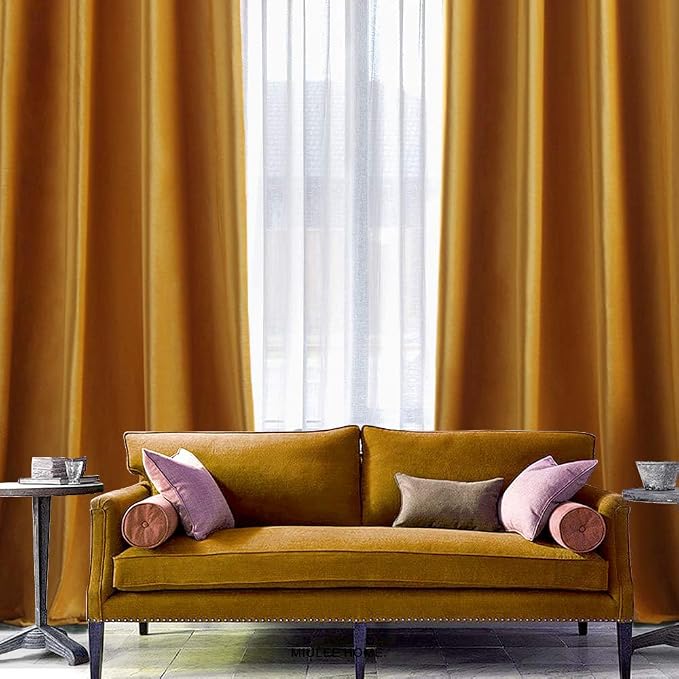MIULEE Velvet Curtains Mustard Yellow 52 x 63 Inch Length Set of 2 | Grommet - Image 6