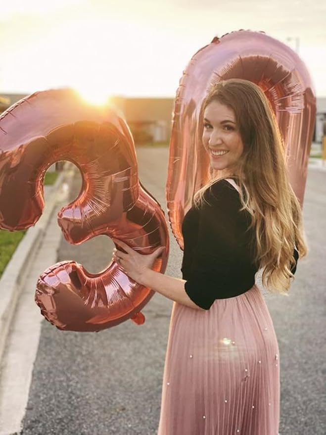 Number Balloons 3 Balloon Rose Gold - Image 2