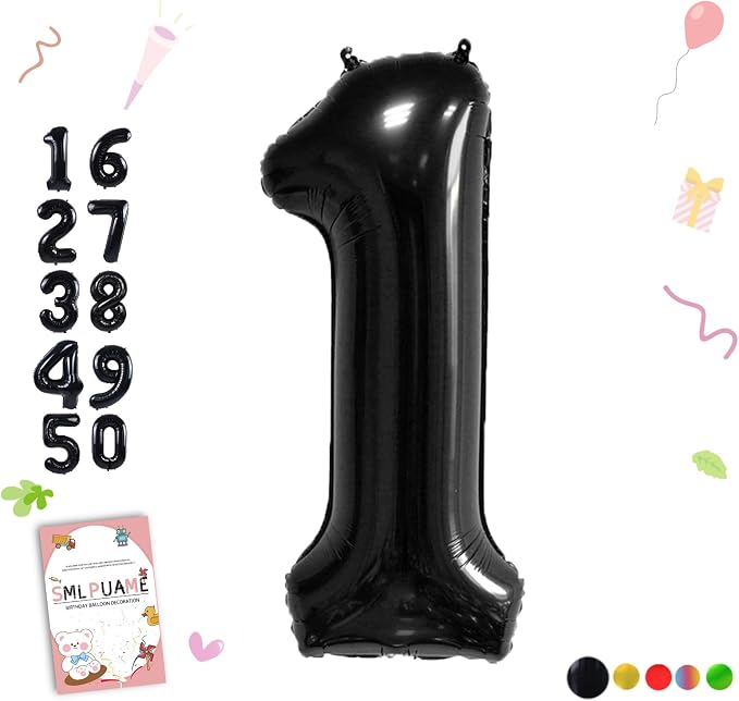 40 inch Number Balloon 0-9 Black Large Number 1 Balloons, Digital Balloons by Smlpuame