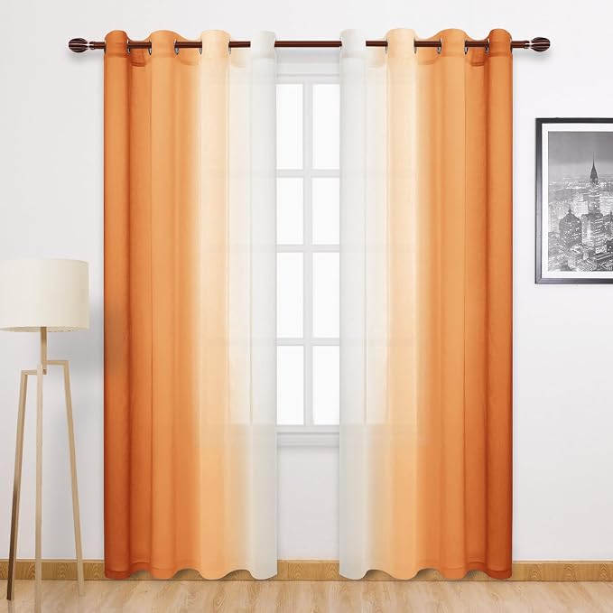 DWCN Orange Faux Linen Ombre Sheer Curtains by DWCN
