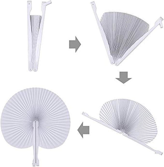 12 Pcs White Round Paper Fans | Foldable Handheld Fans - Image 7