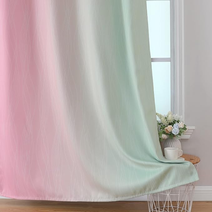 Sage and Pink Blackout Curtains 54 Inch Length, Light Blocking Gradient Grommet - Image 6