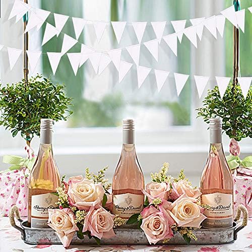 40 Ft White Party Decorations Triangle Pennant Banner Pearlescent Shimmer White Paper Flags Bunting for Graduation Wedding Bridal Shower Bachelorette Engagement Birthday Anniversary Hen Party Supplies