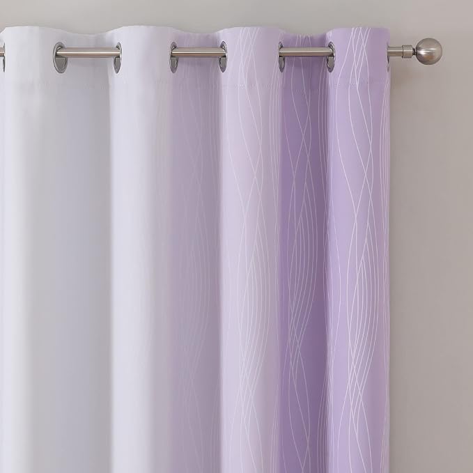Lilac and Greyish White Blackout Curtains 54 Inch Length, Light Blocking - Image 4