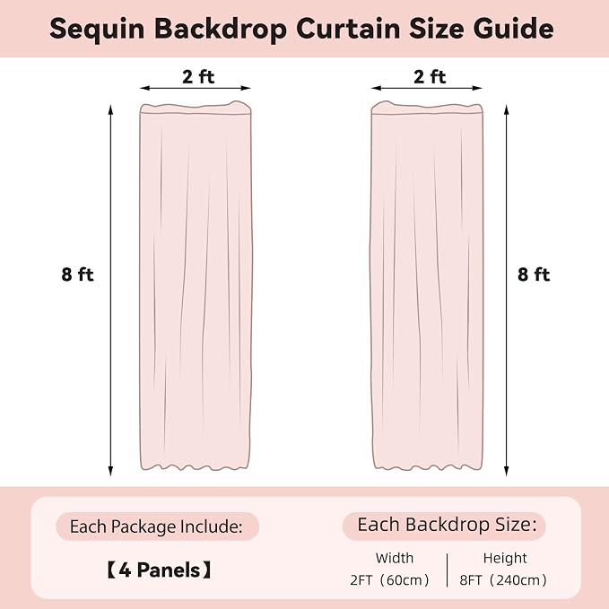 Sugargirl Lavender Purple Sequin Backdrop Curtain 4 Panels 2FTx8FT Glitter - Image 6