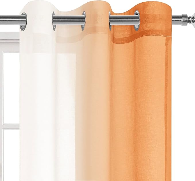 DWCN Fall Faux Linen Ombre Sheer Curtains - Image 2