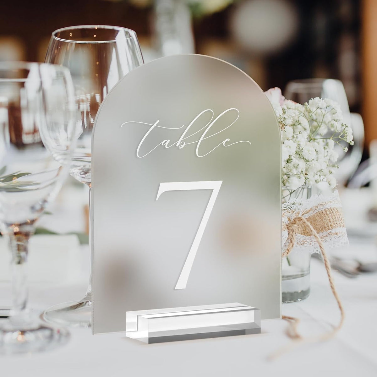 JINMURY Frosted Arch Table Numbers for Wedding, 5x7 Inch Arched Acrylic Table Numbers 1-20 with Stands, Frosted Acrylic Arch Sign with Holder for Centerpiece, Reception, Wedding, Party, Event