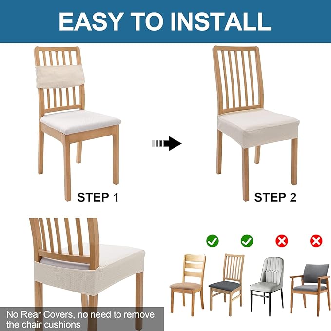 Smiry Waterproof Seat Covers for Dining Room Chairs, No Rear Covers | Stretch - Image 5