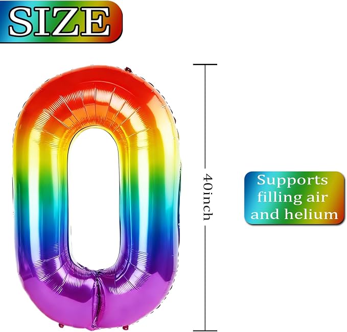 40 Inch Number 80 Balloons for 80th Birthday Party Decorations, 0-100 Rainbow - Image 4