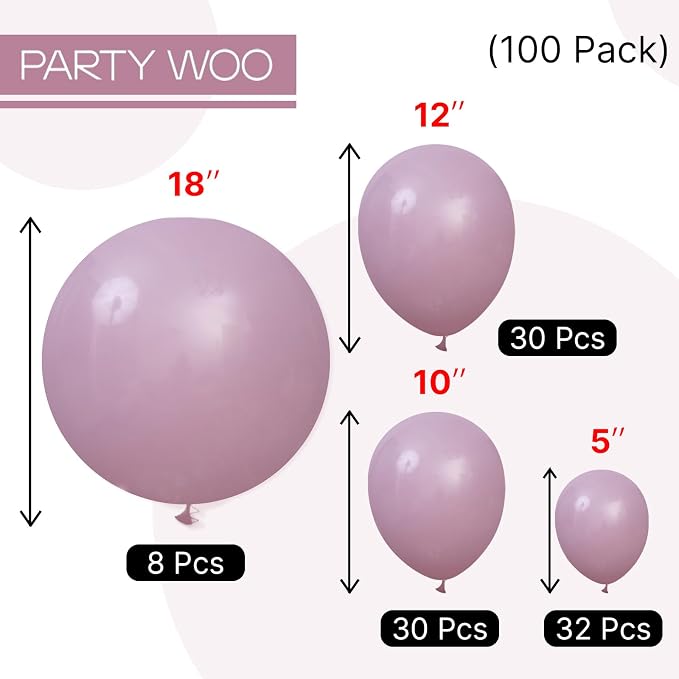 PartyWoo Dusty Purple Balloons 100pcs Lavender Boho Neutral Color | 18 12 10 5 - Image 7