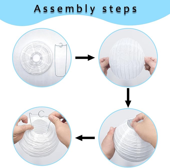 12Pcs Blue and White Paper Lanterns Set, Round Hanging Lanterns in Assorted - Image 3