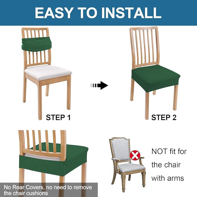 Smiry Waterproof Seat Covers for Dining Room Chairs, No Rear Covers | Stretch - Image 6