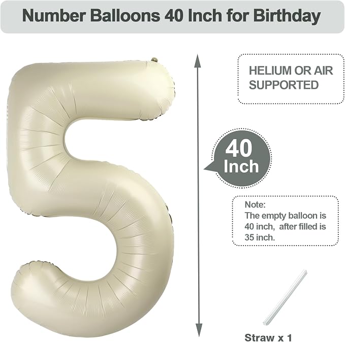 Numbers 14 Balloon 40Inch Cream Balloons - Image 5