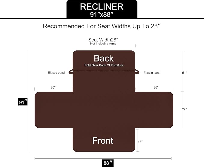 U-NICE HOME Reversible Recliner Chair Covers, Light Grey | 28''Recliner Cover - Image 6