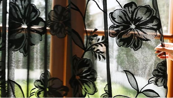 Black Sheer Lace Curtains for Bedroom Living Room Studio 108inch Extra Long - Image 4