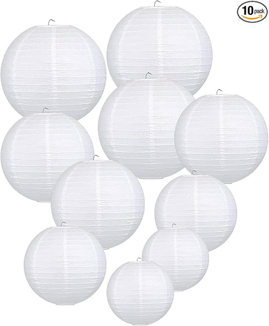 LIHAO 10 Pack White Paper Lanterns, 6/8/10/12 Inch, Wedding Party Decor | by LIHAO