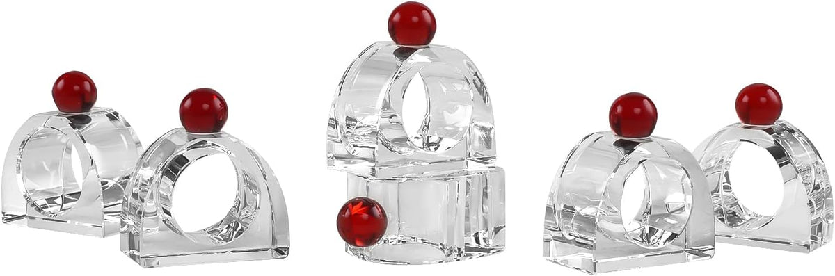 Crystal Napkin Rings Holder Silver Diamond Napkin Rings Pack of 6 Pieces with red Decor, Hotel Restaurant Wedding Party Holiday Banquet Dining Table Decor