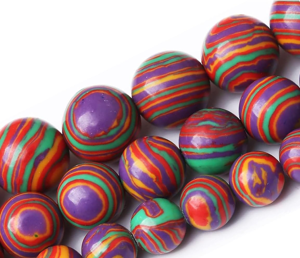 Painted Peacock Turquoise Stone Beads Gemstone Round Crystal Energy Jade Beads Stone Beads for Jewelry Making DIY Bracelet Necklace Jewelry Making 1 Strand 15.5inch 35PCS 10MM