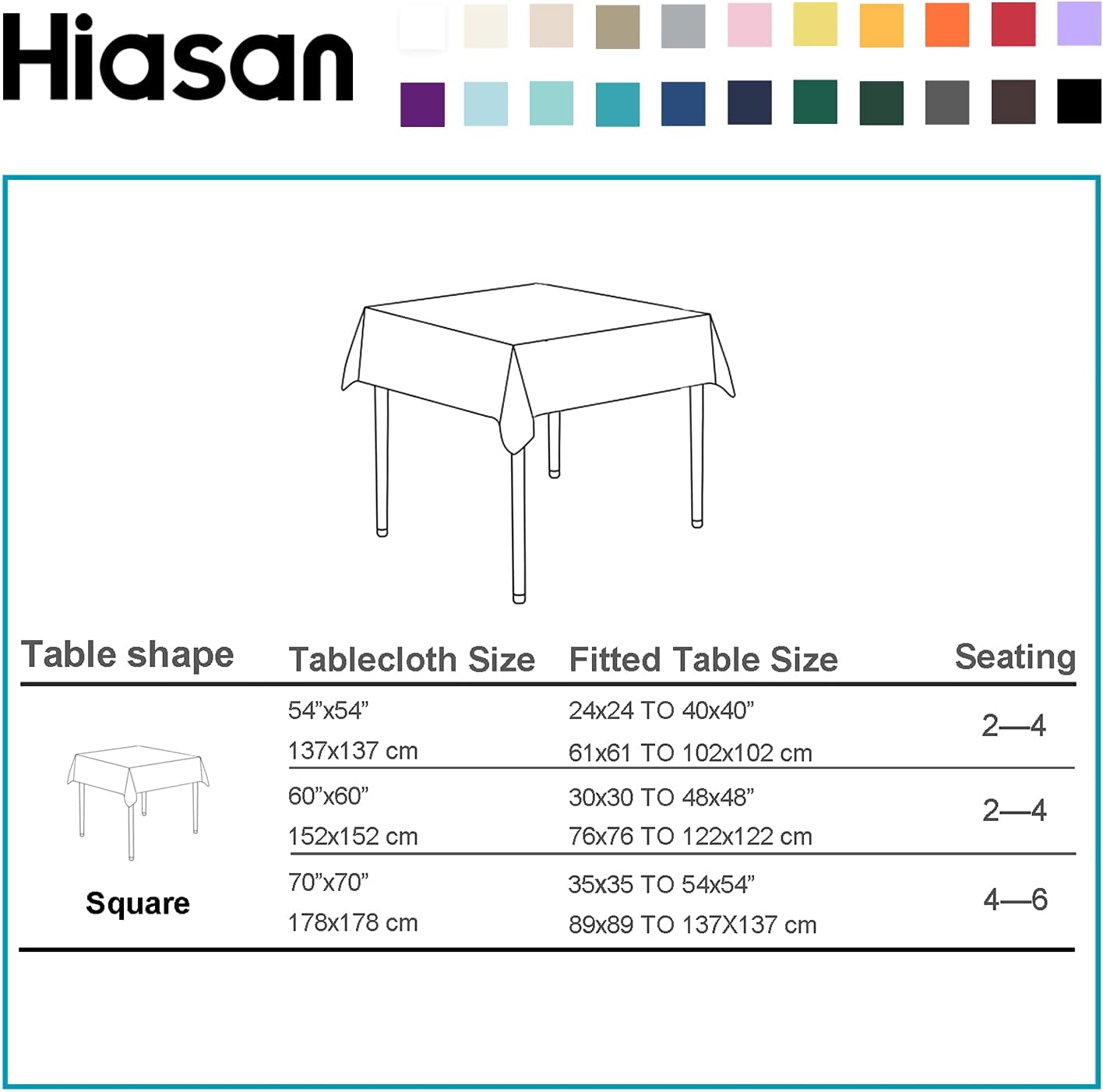 Hiasan Royal Blue Tablecloth Square - Waterproof and Washable Fabric Table Cloth for Card Tables, 54 x 54 Inch