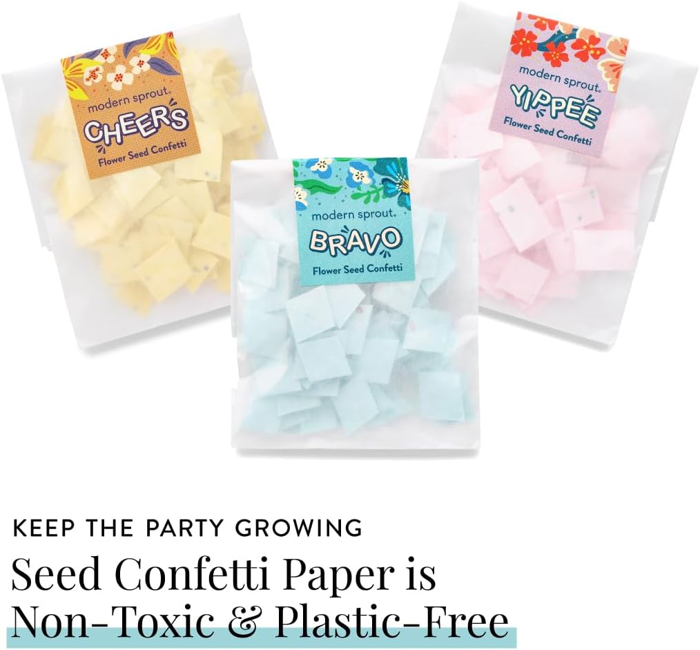 Modern Sprout Plantable Seed Paper Confetti Poppers Refill Packs (12 Pack/100pc) - Plastic-Free Refill for Creative Gardening - Wildflower Seeds for Kids Garden Party Favors & Birthday Poppers -Yippee