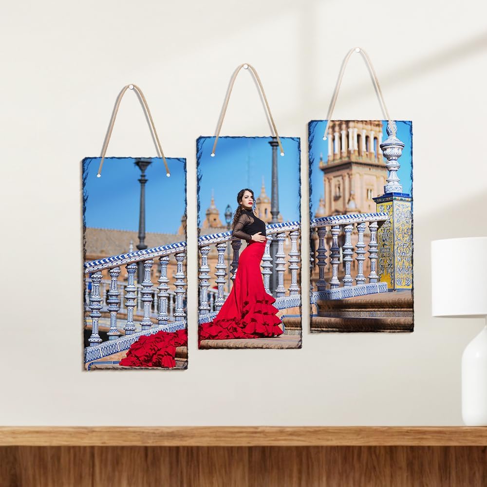 PYD Life 16 Pack Sublimation Hanging Photo Slates Rock Blanks 5.6" x 11.4" Bulk Stone Frames Wall Hanger with Rope for Home Decor, for Heat Press Transfer Printing