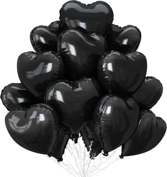 Black Heart Balloons,12Pcs 18 Inch Black Foil Love Heart Shaped Balloons for Valentines Day Birthday Party Wedding Engagement Anniversary Celebration Baby Shower Decorations