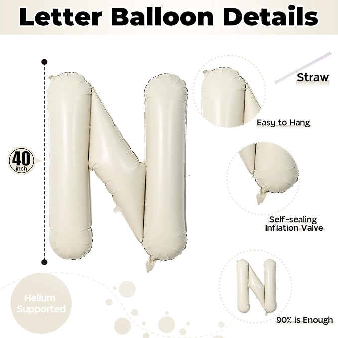 40 Inch Beige One Balloons for 1st Birthday, Cream White Sand One Balloon - Image 2