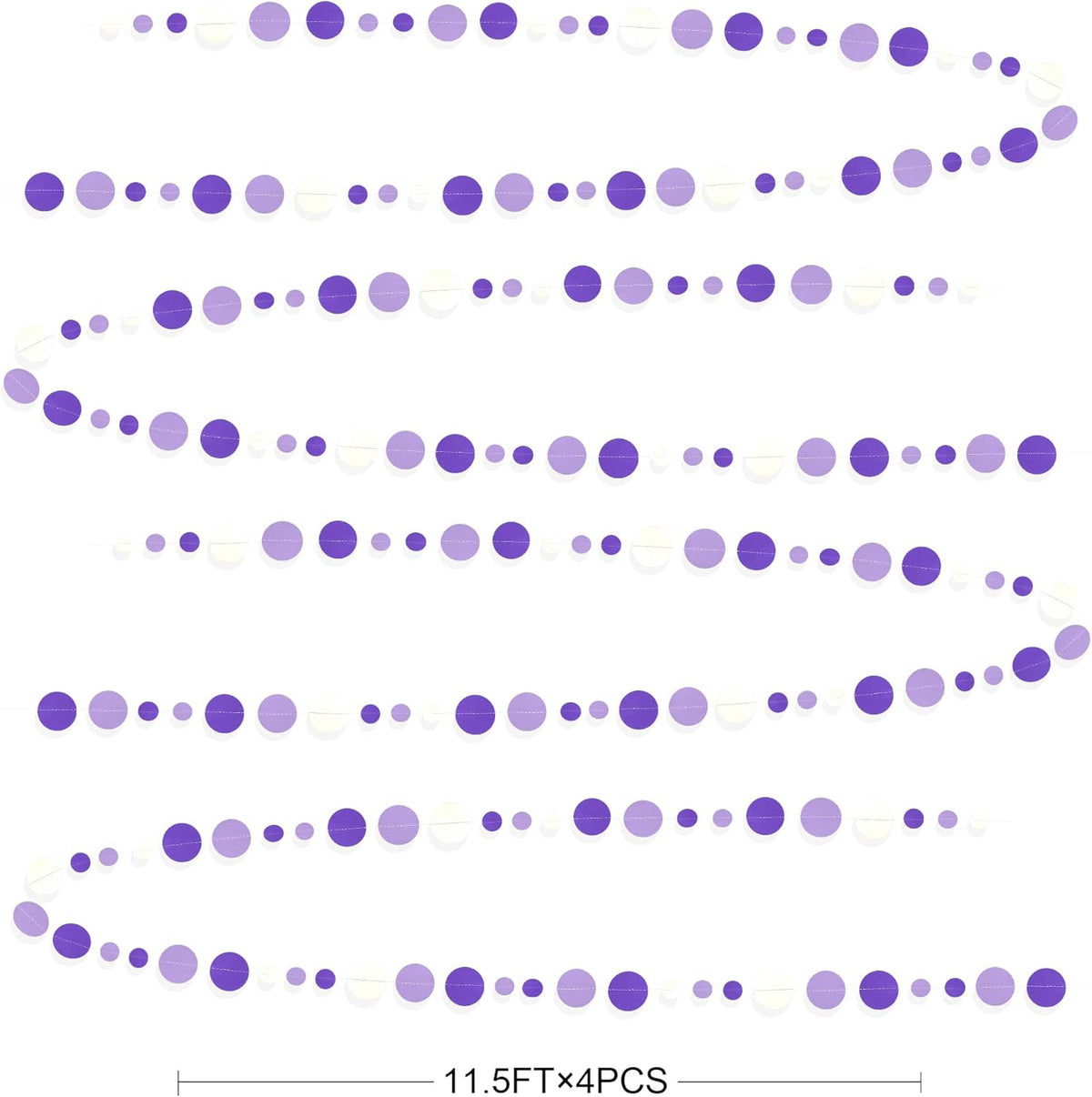 46 Ft Purple and White Circle Dots Garland Lavender Hanging Paper Polka Dot Streamer for Birthday Anniversary Engagement Wedding Baby Bridal Shower Valentine Day Lilac Theme Party Decorations Supplies