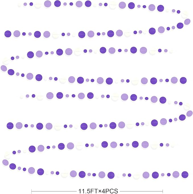 46 Ft Purple and White Circle Dots Garland Lavender Hanging Paper Polka Dot - Image 2