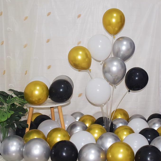 300 Pcs Gold Silver and Black White 5 Inch Balloons Metallic Chrome Shiny by BAOKUANHU