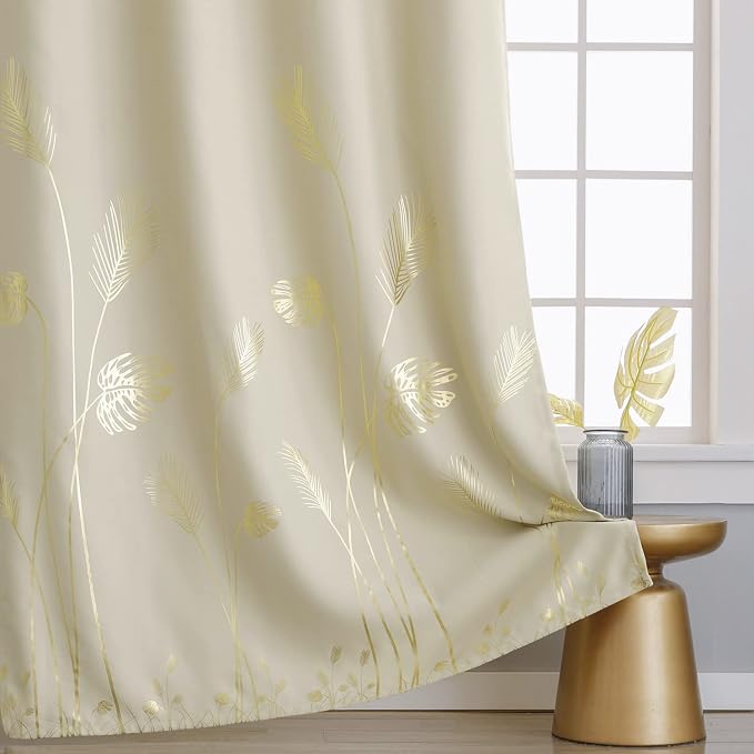Drape for Living Room 100W x 84L Inch Length Elegant Gold Palm Tree Designed - Image 4