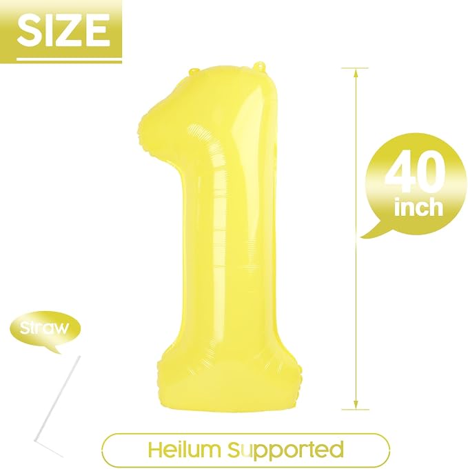 1 Balloon - Macaron Yellow Birthday Number Balloons, 40 Inch Decorations | - Image 5