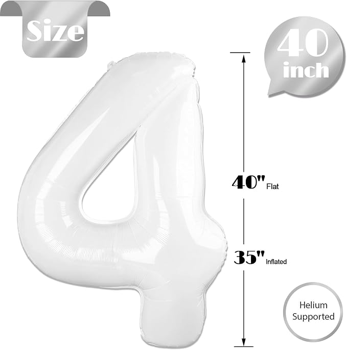 White Number 4 Balloon 40 Inch, 4th Birthday Party Decorations Men Women | Foil - Image 5