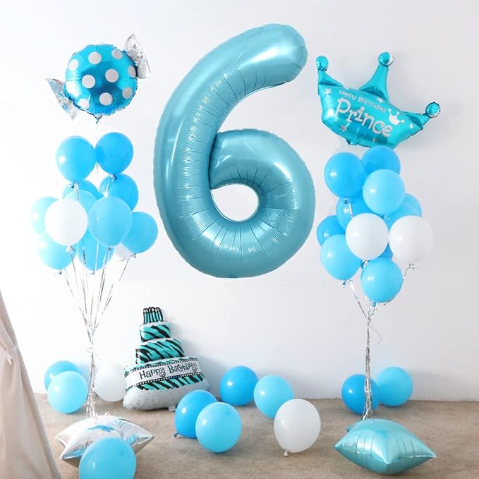 TONIFUL 40 Inch Light Blue Large Numbers Balloons 0-9, Number 6 Digital Helium - Image 4