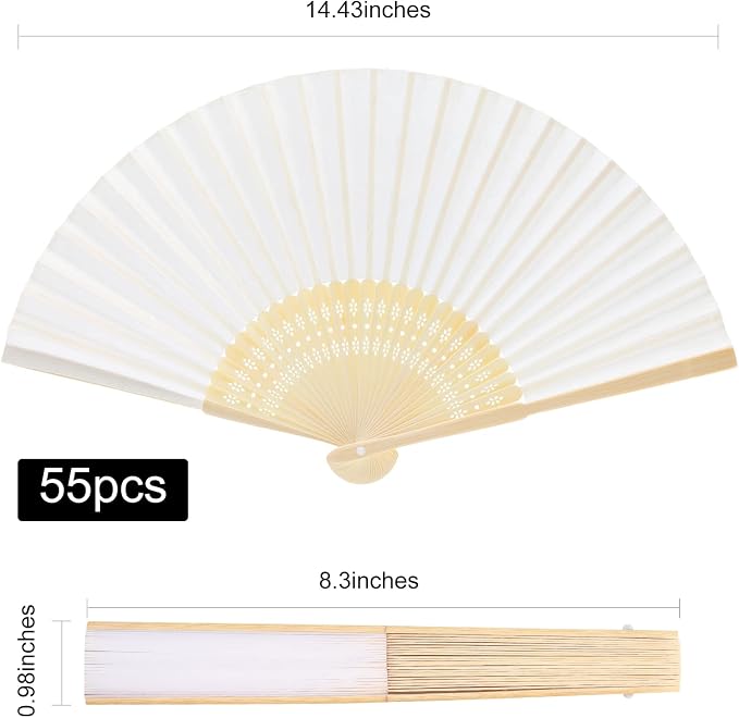 FEPITO 55 Pieces White Handheld Paper Fan Paper Folding Fans | Paper Folding - Image 2