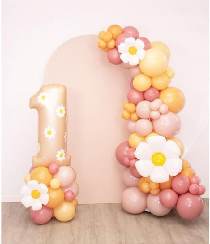 Daisy Balloon Garland Arch Kit, Retro Yellow Pink White Gold Hippie Boho - Image 4