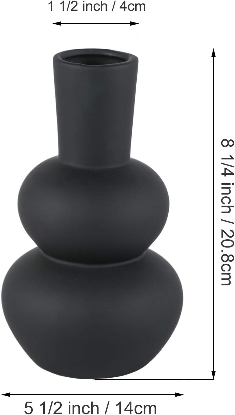 Black Ceramic Vase, Modern Vases for Pampas Grass, Matte Clay Vases for Wedding Boho Decor for Table, Living Room, Shelf, Bookshelf and Entryway Décor